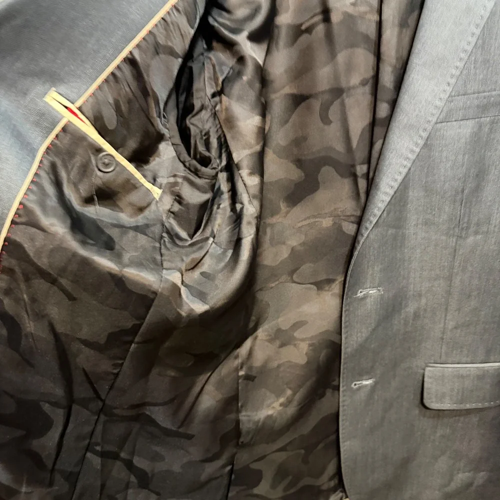 Howe Mens Two Button Blazer Jacket Charcoal Grey Camo Lining Size 40